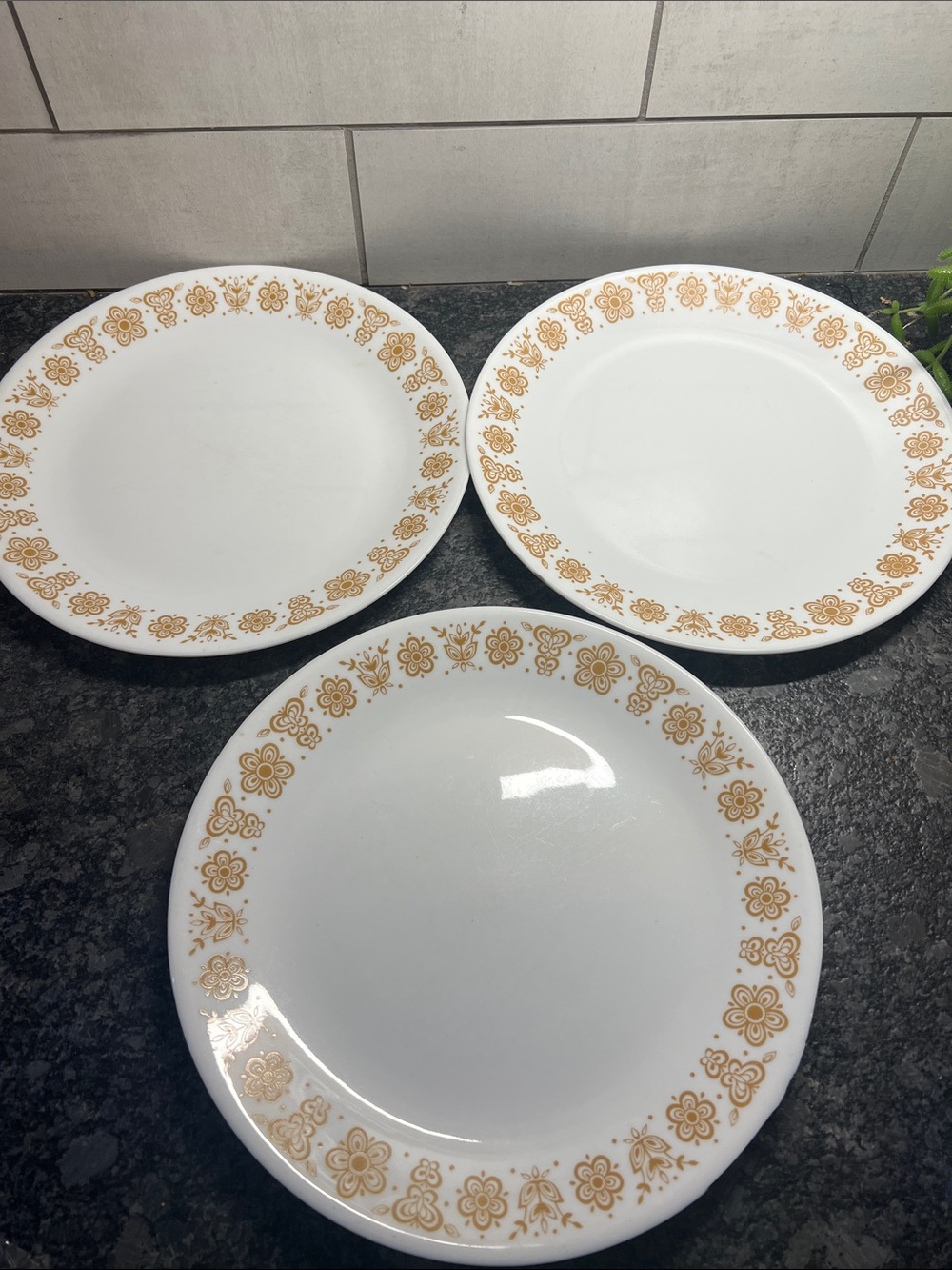 Set of 3 Butterfly Gold Dinner Plate Set. Exc condition 10”